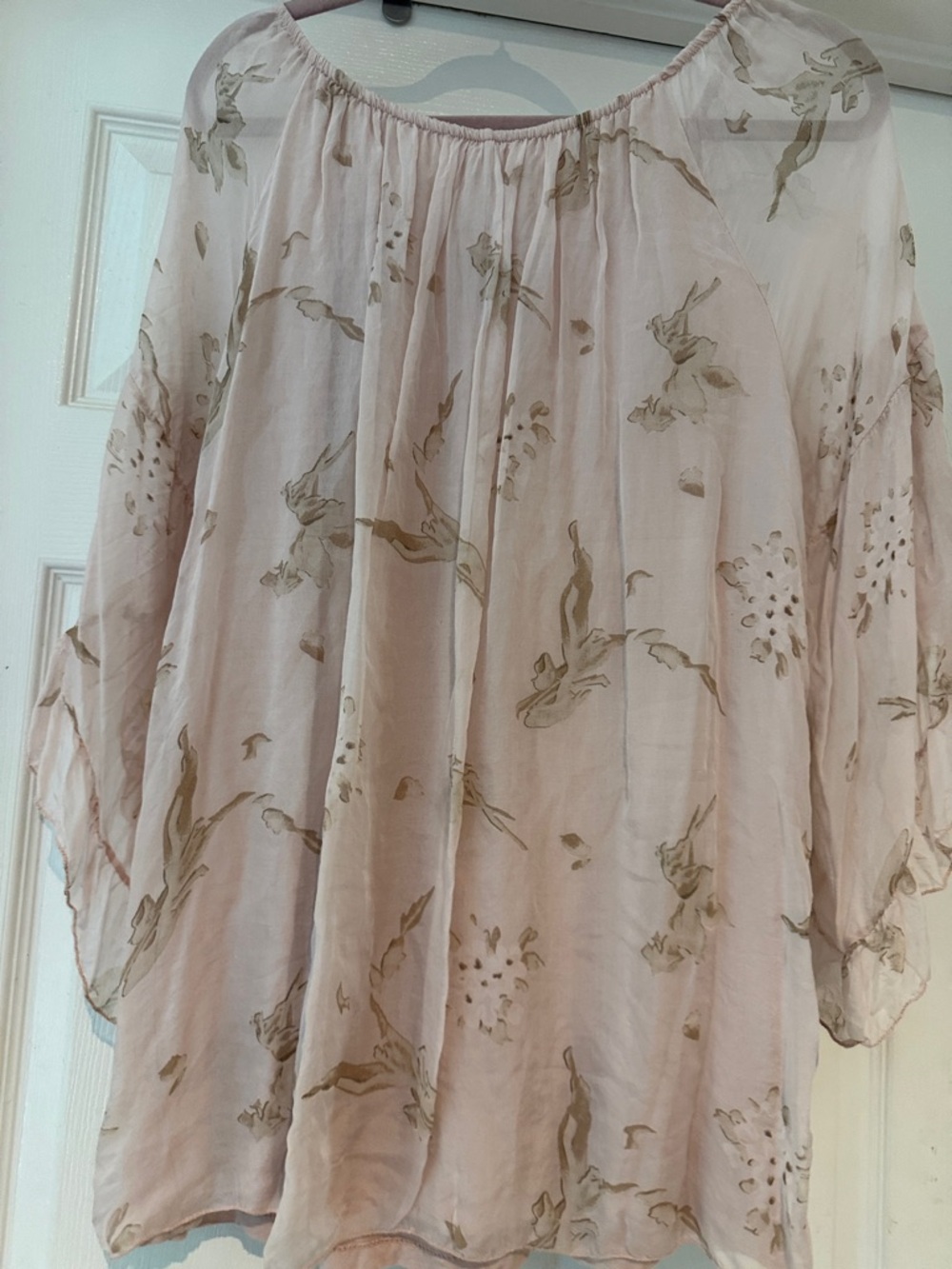 MADE IN ITALY. Light Pink Floral Peasant Top - Boho Women's Blouse - Picture 6 of 8